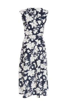 Petite Navy Floral Dip Hem Midi Dress -Glamourista 00100037780 ZB