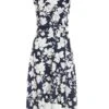 Petite Navy Floral Dip Hem Midi Dress