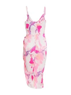 Petite Pink Satin Marble Print Wrap Midi Dress -Glamourista 00100037783 ZB