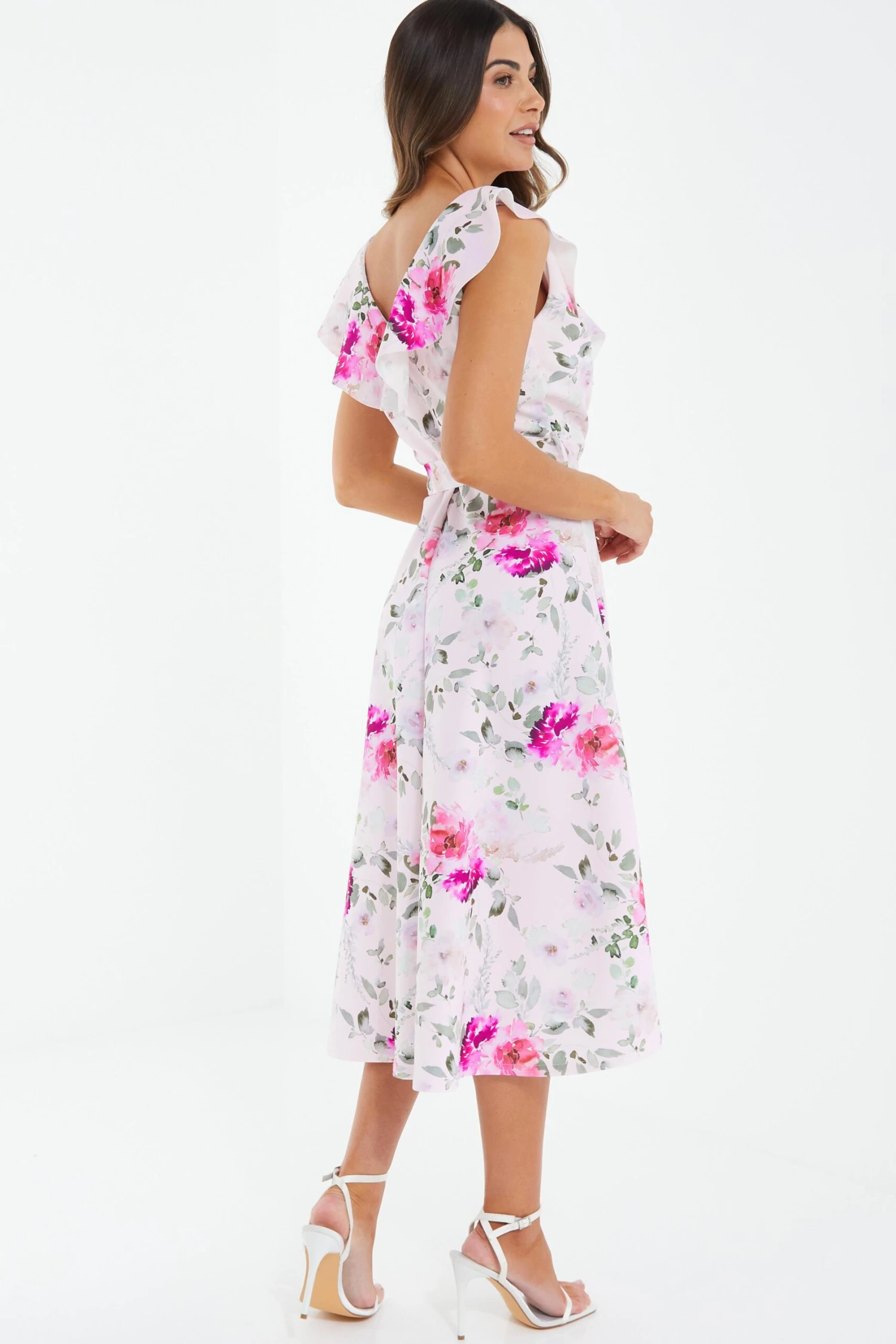 Petite Light Pink Floral Dip Hem Midi Dress 3 Petite Light Pink Floral Dip Hem Midi Dress - Image 3
