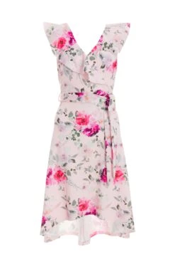 Petite Light Pink Floral Dip Hem Midi Dress