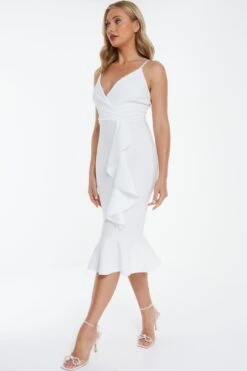 White Jacquard Frill Detail Midi Dress 9 White Jacquard Frill Detail Midi Dress -Glamourista 00100037817 XS