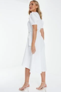 White Jacquard Print Dip Hem Midi Dress -Glamourista 00100037818 XB