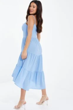 Light Blue Tiered Dip Hem Midi Dress -Glamourista 00100037839 XB