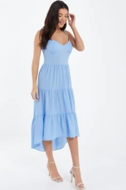 Light Blue Tiered Dip Hem Midi Dress -Glamourista 00100037839 XS
