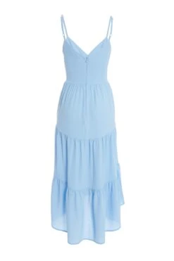 Light Blue Tiered Dip Hem Midi Dress -Glamourista 00100037839 ZB