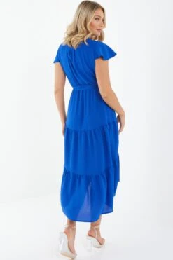 Royal Blue Tiered Dip Hem Midi Dress -Glamourista 00100037865 XB