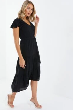 Black Tiered Dip Hem Midi Dress -Glamourista 00100037866 XS