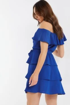 Royal Blue Tiered Bardot Mini Dress -Glamourista 00100037867 XB