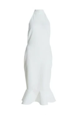 White Embroidered Frill Hem Midi Dress