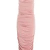 Pink Ruched Bodycon Midi Dress