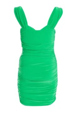 Green Ruched Bodycon Mini Dress -Glamourista 00100037903 ZB
