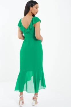 Green Wrap Frill Midi Dress -Glamourista 00100037904 XB