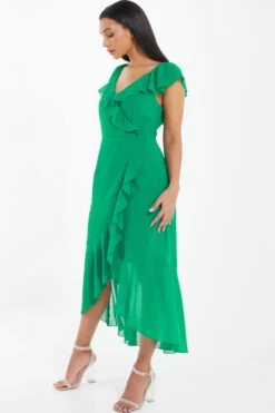 Green Wrap Frill Midi Dress -Glamourista 00100037904 XS