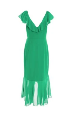 Green Wrap Frill Midi Dress -Glamourista 00100037904 ZB