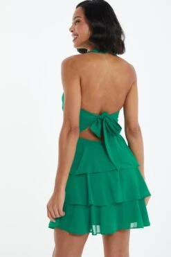 Green Halter Neck Skater Dress -Glamourista 00100037905 XB