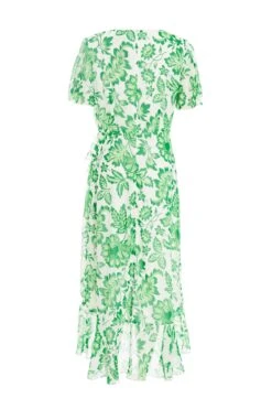 Green Tropical Print Wrap Midi Dress -Glamourista 00100037909 ZB