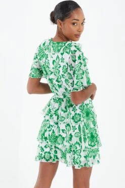 Green Tropical Print Skater Dress -Glamourista 00100037910 XB