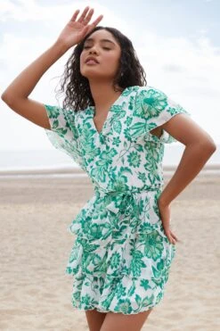 Green Tropical Print Skater Dress -Glamourista 00100037910 XS