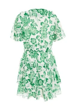 Green Tropical Print Skater Dress -Glamourista 00100037910 ZB