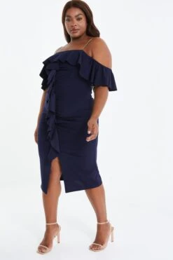 Curve Navy Diamante Strap Midi Dress -Glamourista 00100037963 XS