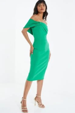 Green Bardot Bow Midi Dress 9 Green Bardot Bow Midi Dress -Glamourista 00100038010 XS