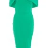 Green Bardot Bow Midi Dress