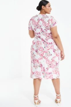 Curve Cream Floral Wrap Midi Dress -Glamourista 00100038020 XB