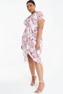 Curve Cream Floral Wrap Midi Dress -Glamourista 00100038020 XS