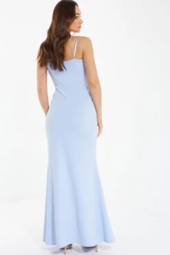 Light Blue Embellished Frill Maxi Dress -Glamourista 00100038071 XB