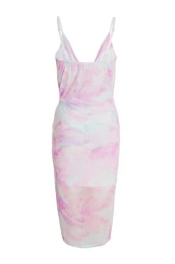 Pink Mesh Marble Print Ruched Midi Dress 10 Pink Mesh Marble Print Ruched Midi Dress -Glamourista 00100038079 ZB