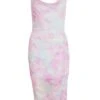 Pink Mesh Marble Print Ruched Midi Dress