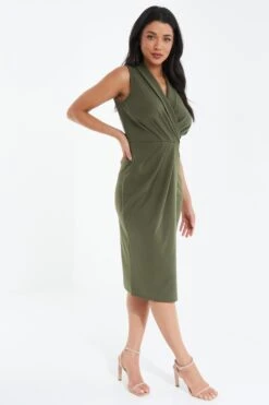 Khaki Wrap Sleeveless Midi Dress 9 Khaki Wrap Sleeveless Midi Dress -Glamourista 00100038089 XS