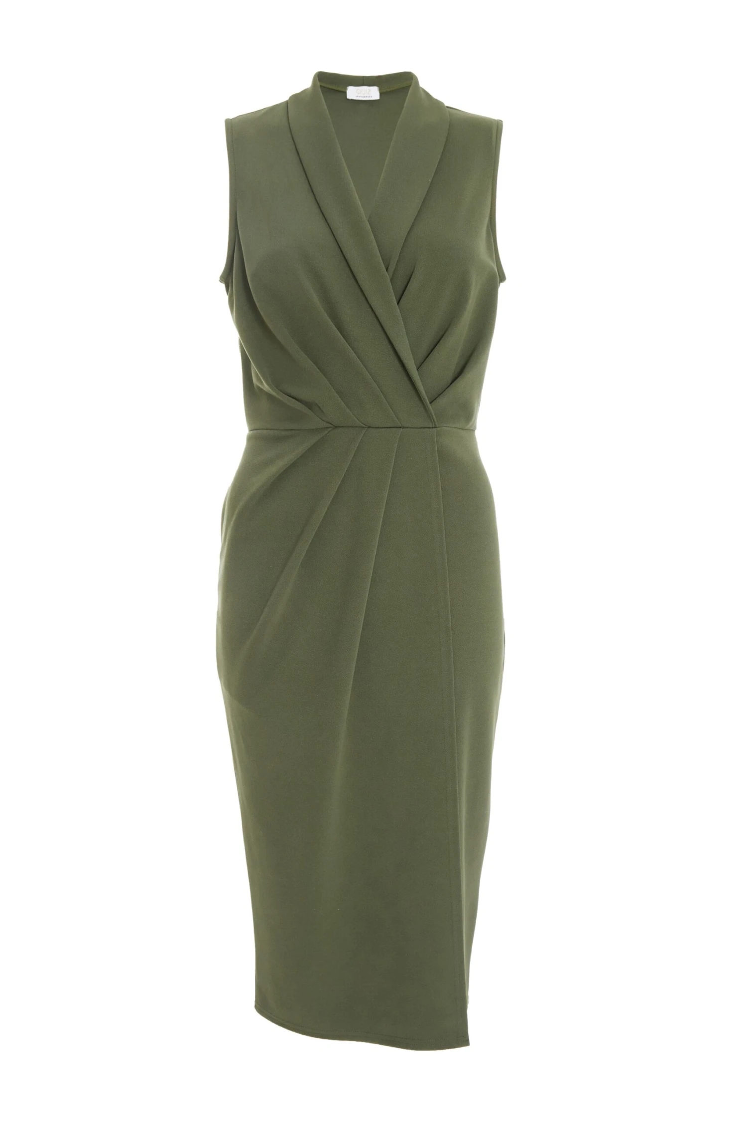 Khaki Wrap Sleeveless Midi Dress 1 Khaki Wrap Sleeveless Midi Dress