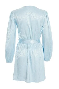 Light Blue Satin Jacquard Wrap Mini Dress -Glamourista 00100038105 ZB