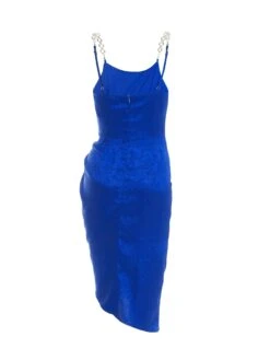 Petite Royal Blue Satin Jacquard Floral Ruched Dress 10 Petite Royal Blue Satin Jacquard Floral Ruched Dress -Glamourista 00100038114 ZB