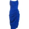 Petite Royal Blue Satin Jacquard Floral Ruched Dress