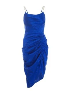 Petite Royal Blue Satin Jacquard Floral Ruched Dress