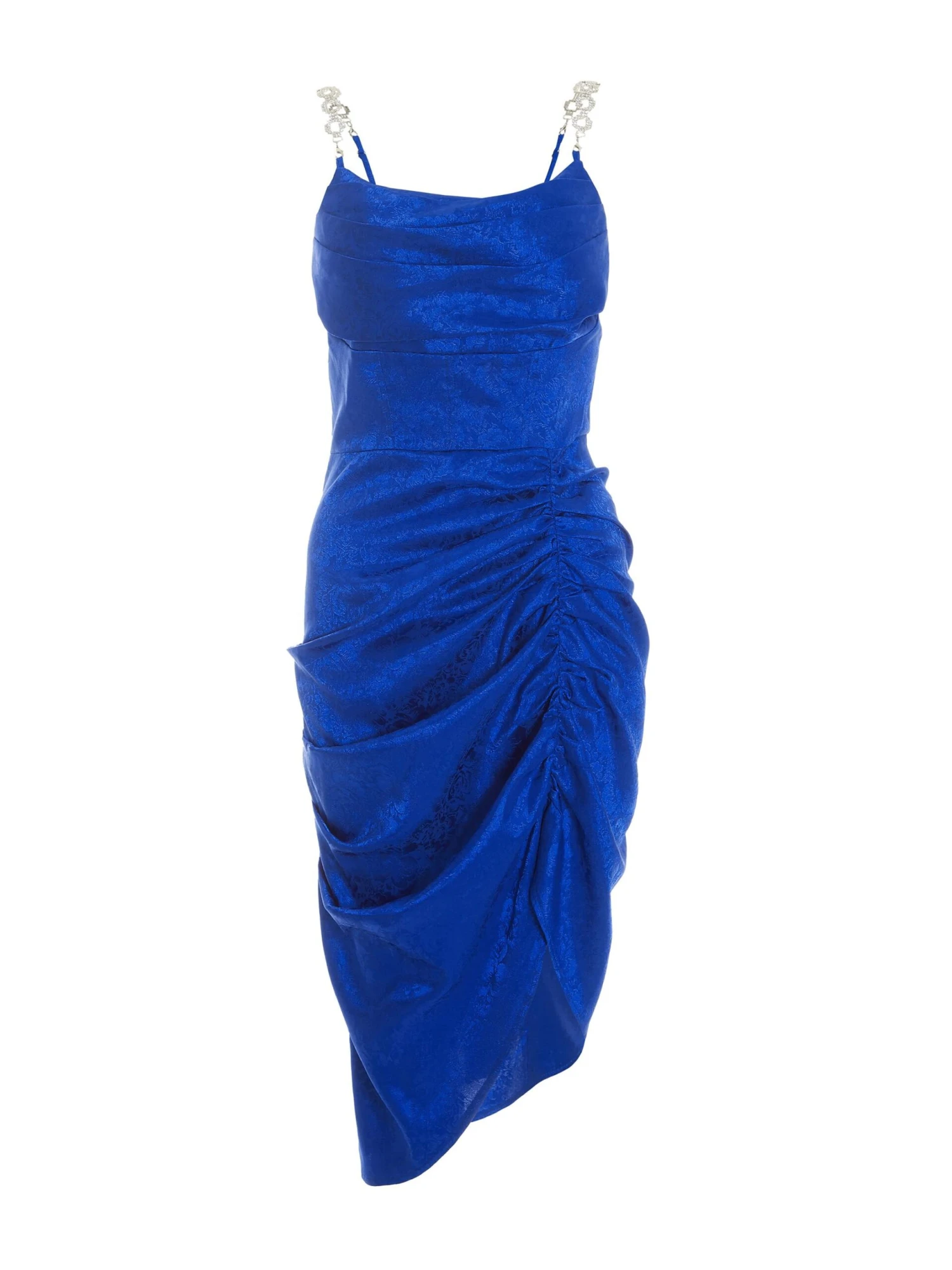 Petite Royal Blue Satin Jacquard Floral Ruched Dress 1 Petite Royal Blue Satin Jacquard Floral Ruched Dress