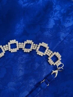 Petite Royal Blue Satin Jacquard Floral Ruched Dress 11 Petite Royal Blue Satin Jacquard Floral Ruched Dress -Glamourista 00100038114 ZS