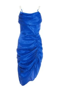 Royal Blue Satin Jacquard Midi Dress