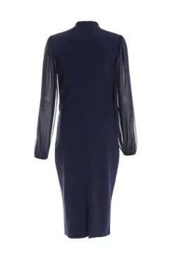 Navy Chiffon Sleeve Buckle Midi Dress -Glamourista 00100038135 ZB