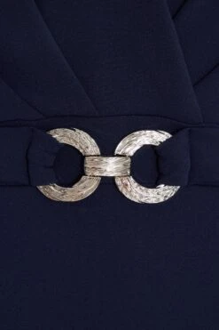 Navy Chiffon Sleeve Buckle Midi Dress -Glamourista 00100038135 ZS