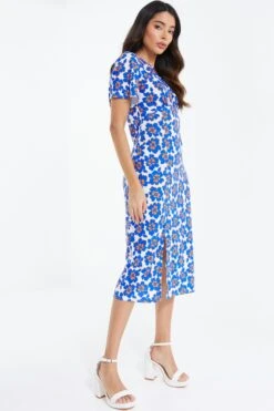Royal Blue Floral Midi Dress -Glamourista 00100038137 XS