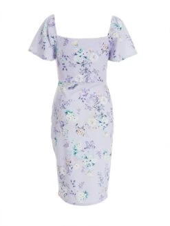 Petite Lilac Floral Ruched Mini Dress -Glamourista 00100038186 ZB