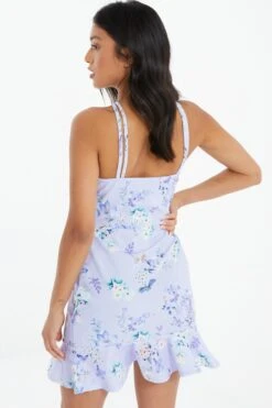 Petite Lilac Floral Halter Neck Bodycon Mini Dress -Glamourista 00100038187 XB