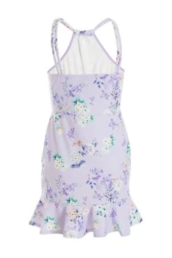 Petite Lilac Floral Halter Neck Bodycon Mini Dress -Glamourista 00100038187 ZB