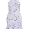 Petite Lilac Floral Halter Neck Bodycon Mini Dress