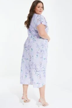 Curve Lilac Floral Wrap Midi Dress -Glamourista 00100038191 XB