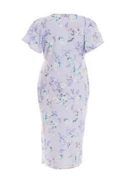 Curve Lilac Floral Wrap Midi Dress -Glamourista 00100038191 ZB